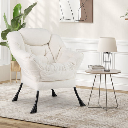 Sherpa Upholstered Accent Chair with Cozy Head Pillow-Beige
