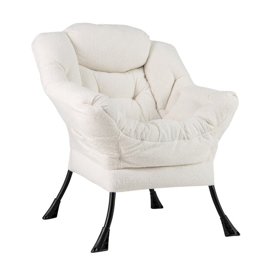 Sherpa Upholstered Accent Chair with Cozy Head Pillow-Beige