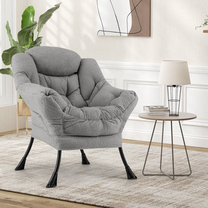 Sherpa Upholstered Accent Chair with Cozy Head Pillow-Beige