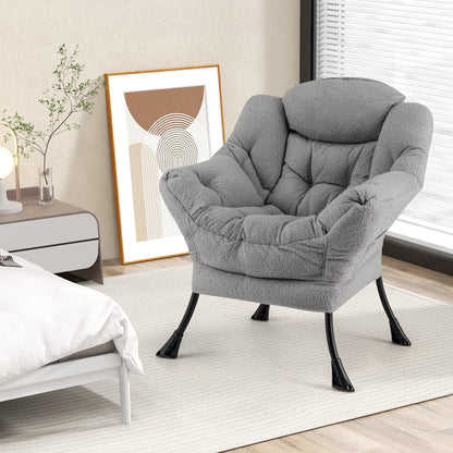 Sherpa Upholstered Accent Chair with Cozy Head Pillow-Beige