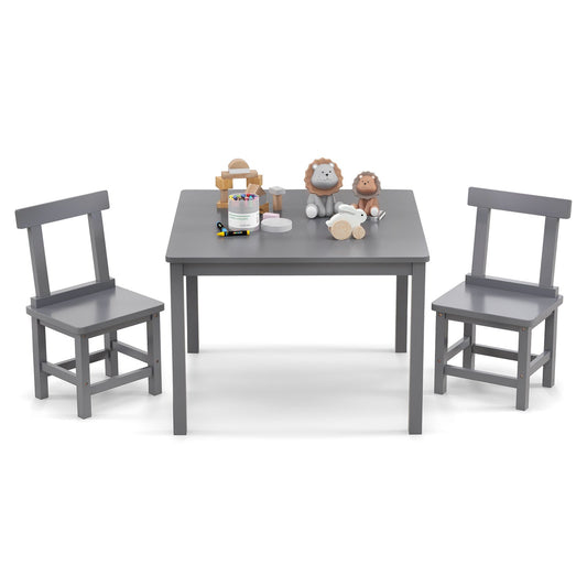 Wooden Kids Table and 2 Chairs Set with Anti-slip Foot Pads-Gray