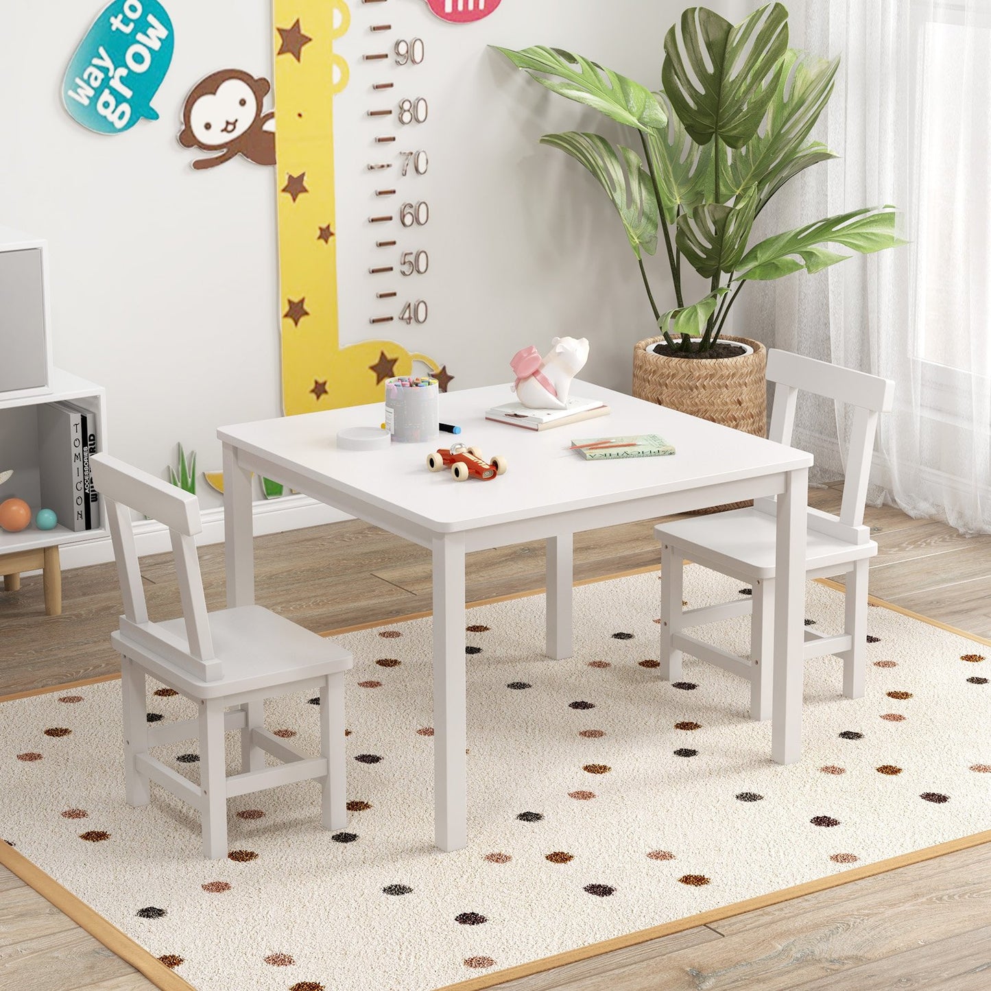 Wooden Kids Table and 2 Chairs Set with Anti-slip Foot Pads-Gray