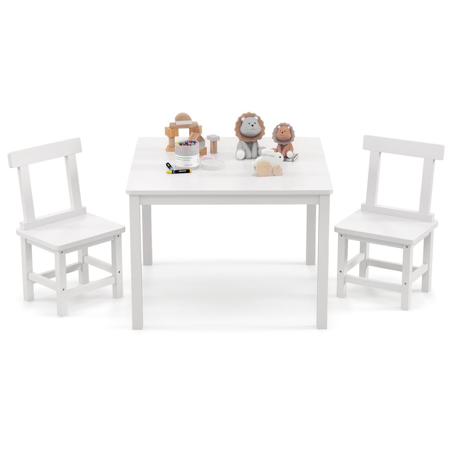Wooden Kids Table and 2 Chairs Set with Anti-slip Foot Pads-Gray