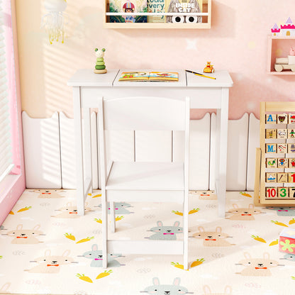 2-in-1 Kids Vanity Makeup Table and Chair Set with Flip Top Mirror-Pink