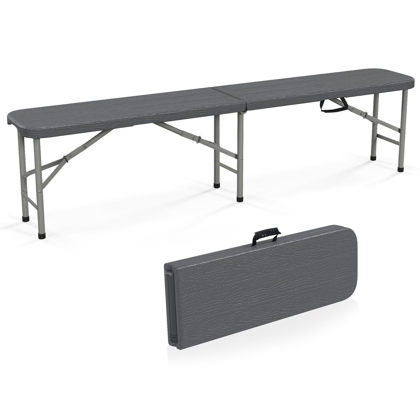 6 Feet Folding HDPE Bench with 1320 LBS Capacity and Handle Lock-Brown
