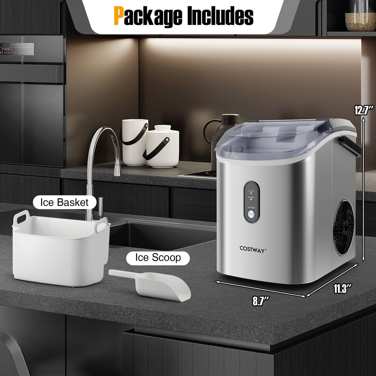 Nugget Countertop Ice Maker with Soft Chewable Pellet Ice-Black