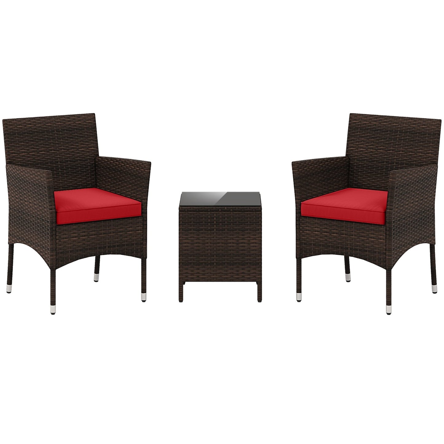 3 Pieces Outdoor Conversation Set with Cushioned Seat and Glass Tabletop-Beige