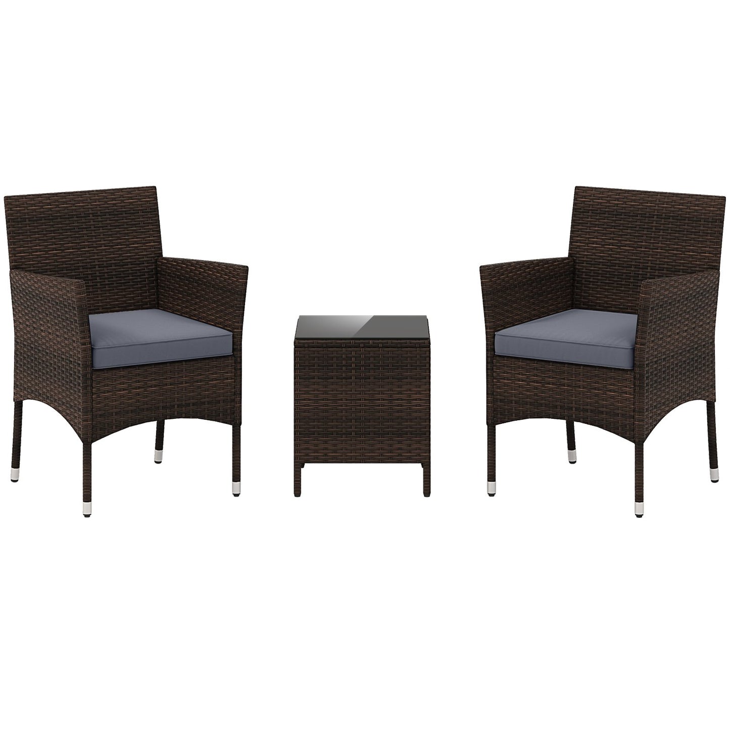 3 Pieces Outdoor Conversation Set with Cushioned Seat and Glass Tabletop-Beige