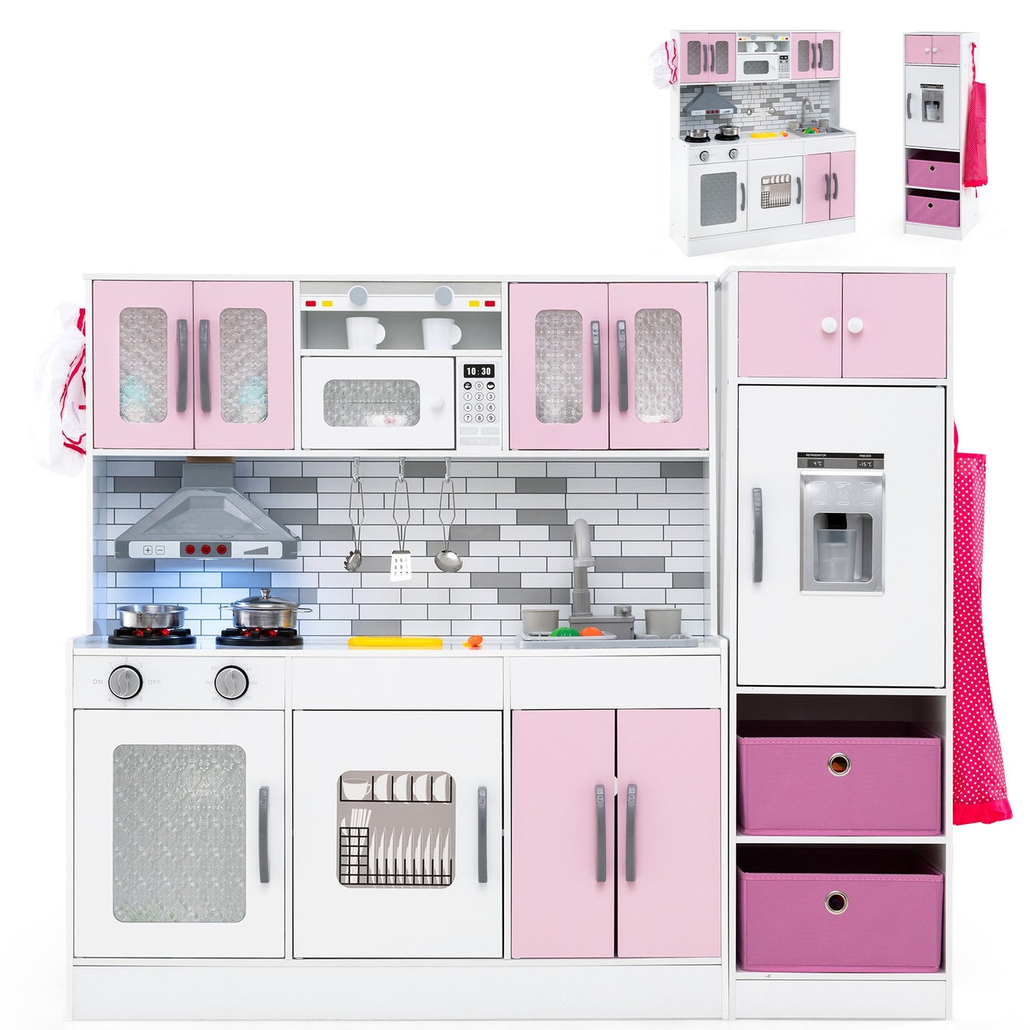 Wooden Kitchen Playset with Lights and Sounds for Ages 3+-Gray