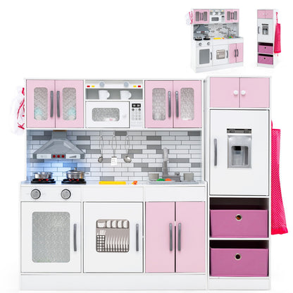 Wooden Kitchen Playset with Lights and Sounds for Ages 3+-Gray