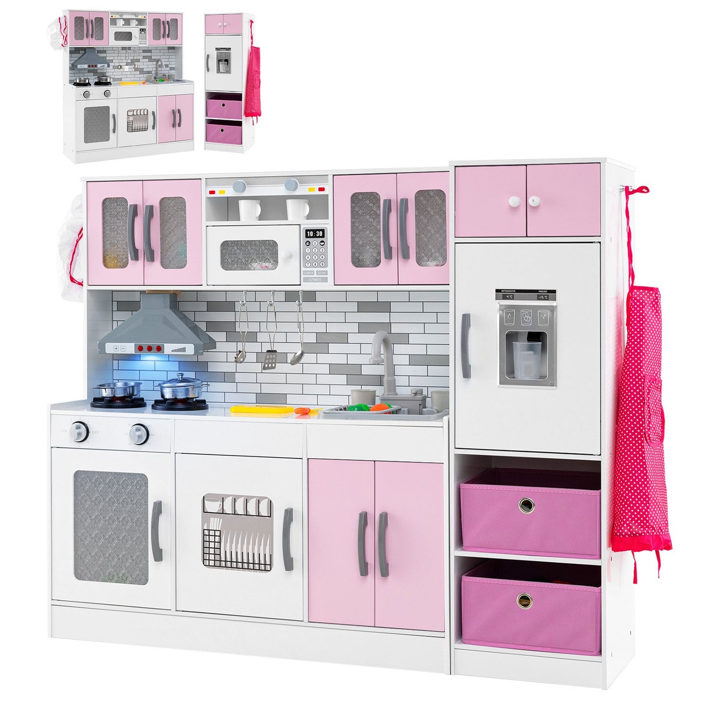 Wooden Kitchen Playset with Lights and Sounds for Ages 3+-Gray