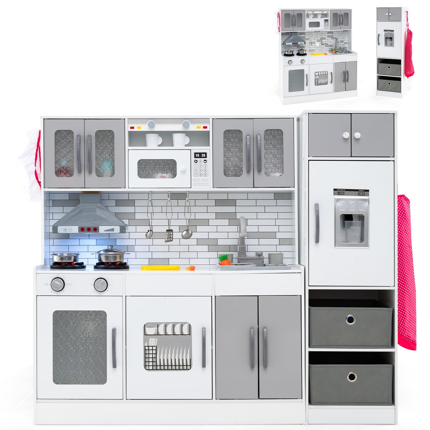 Wooden Kitchen Playset with Lights and Sounds for Ages 3+-Gray