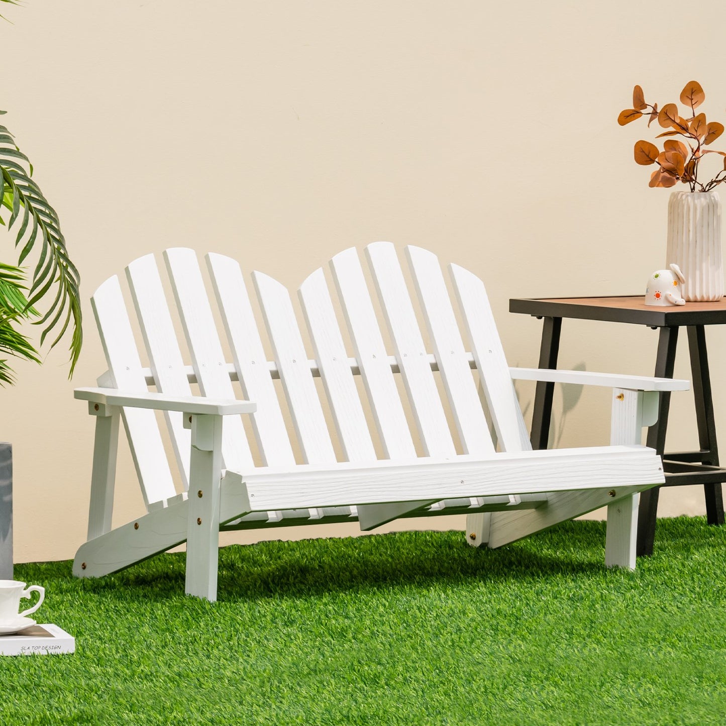 2 Person Adirondack Chair with High Backrest-Rustic Brown