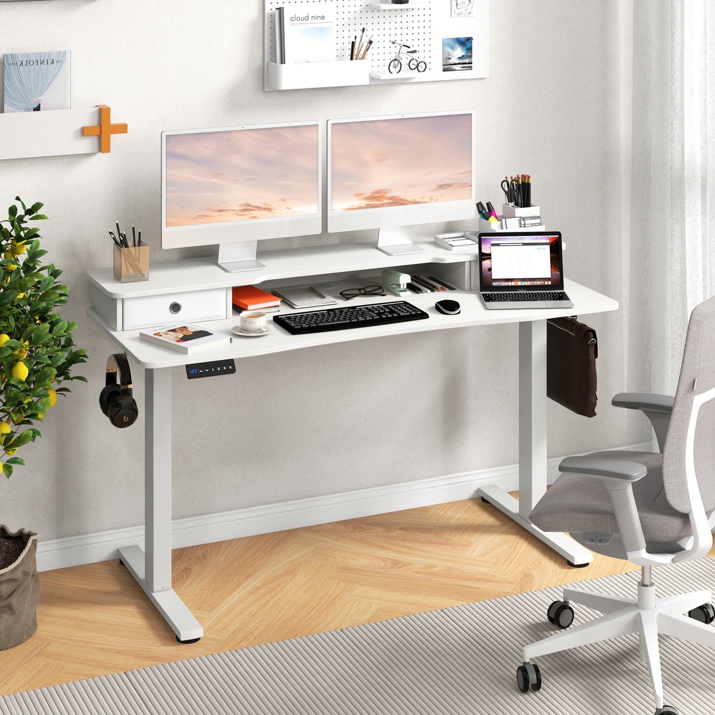 55 Inch x 24 Inch Height Adjustable Electric Standing Desk with 2 Drawers-Black