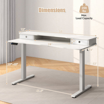 55 Inch x 24 Inch Height Adjustable Electric Standing Desk with 2 Drawers-Black