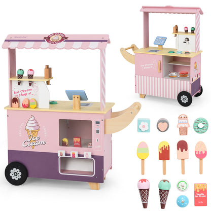 Kids Ice Cream Truck Pretend Play Set for Toddlers with Vending Machine-Green