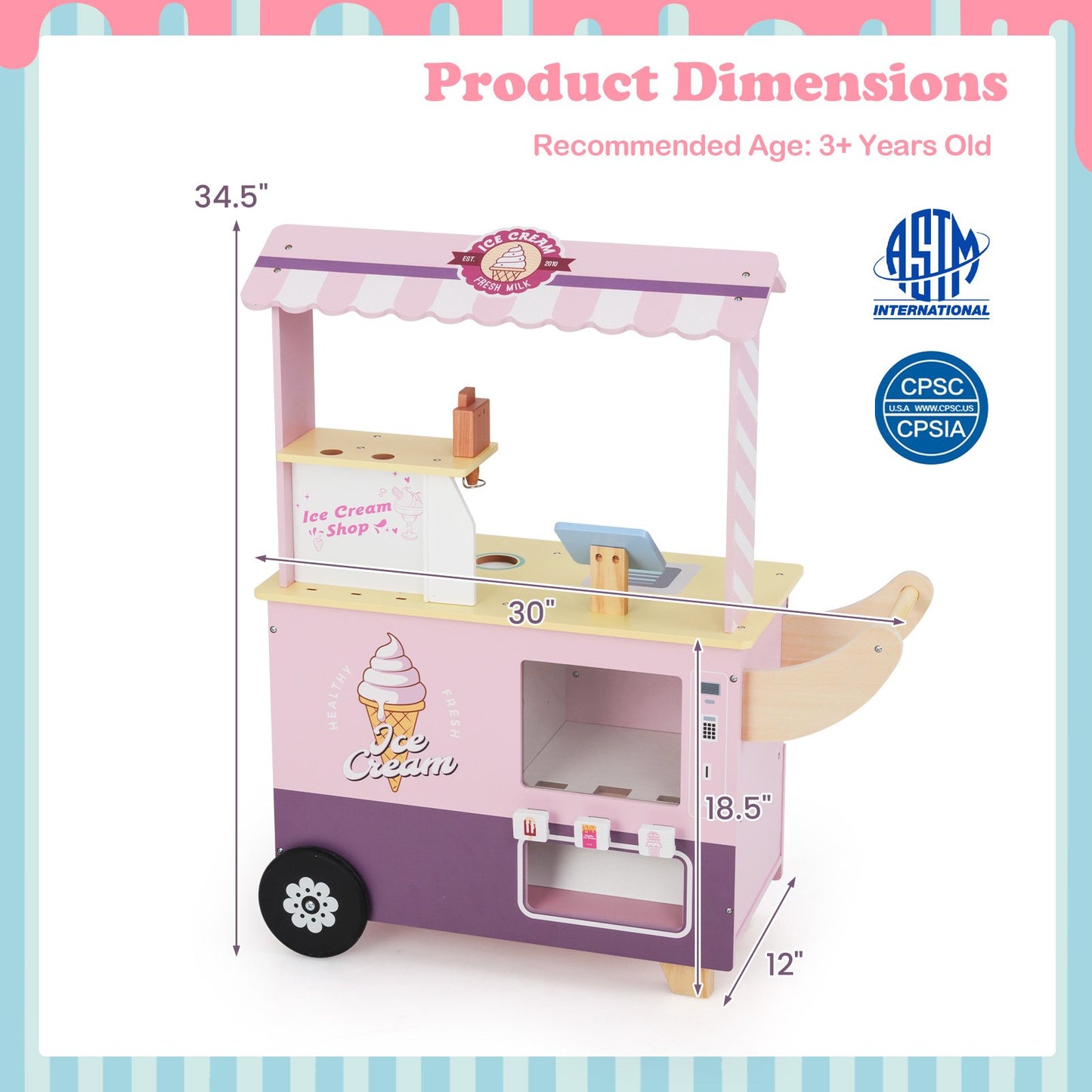 Kids Ice Cream Truck Pretend Play Set for Toddlers with Vending Machine-Green