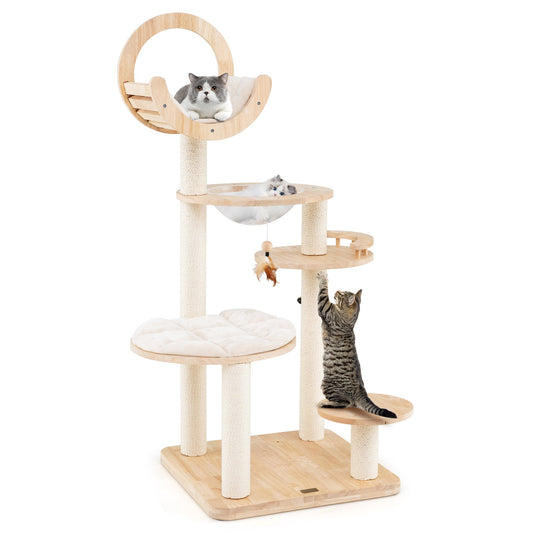 4-in-1 Large Wooden Cat Tower with Space Capsule Nest for Indoor Cats