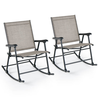 Folding Rocking Chair with Breathable Seat Fabric Set of 2-Black