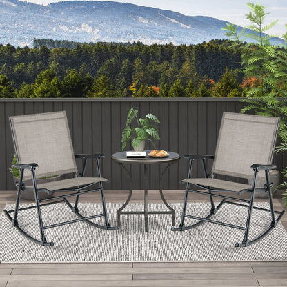 Folding Rocking Chair with Breathable Seat Fabric Set of 2-Black