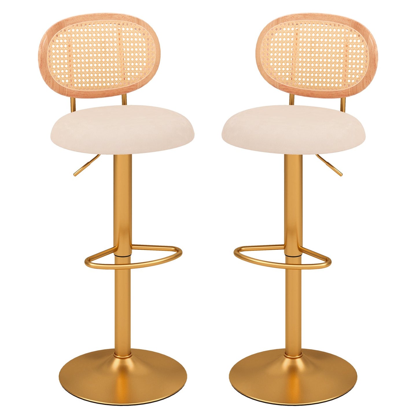 2 Pieces Bar Chairs with PE Rattan Backrest-360°Swivel and Height Adjustable