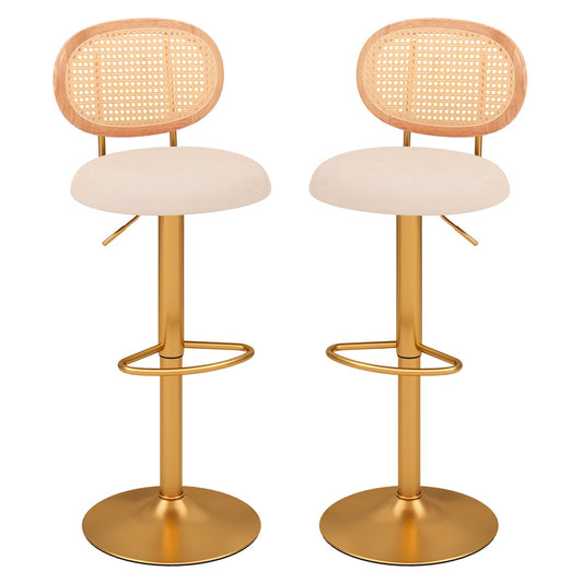 2 Pieces Bar Chairs with PE Rattan Backrest-360°Swivel and Height Adjustable