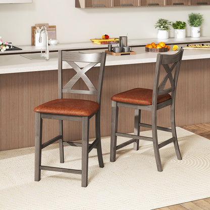 Bar Stools Set of 2 with Cross Back and Faux Leather Upholstered Seat-Gray