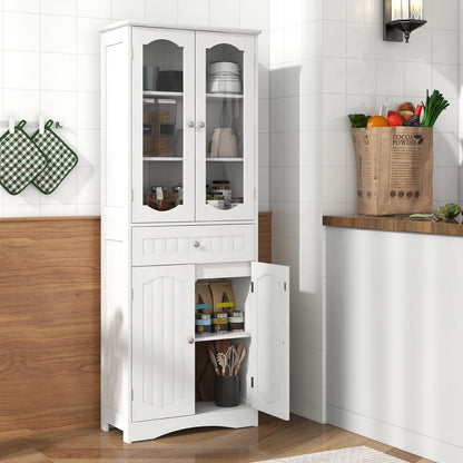 63 Inch Tall Bathroom Storage Cabinet with 2 Glass Doors and Adjustable Shelves-Black