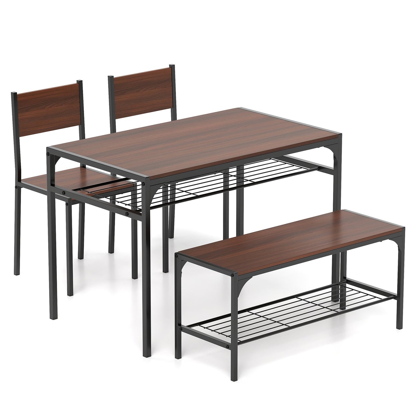Industrial Style Rectangular Kitchen Table with Bench and Chairs-Gray