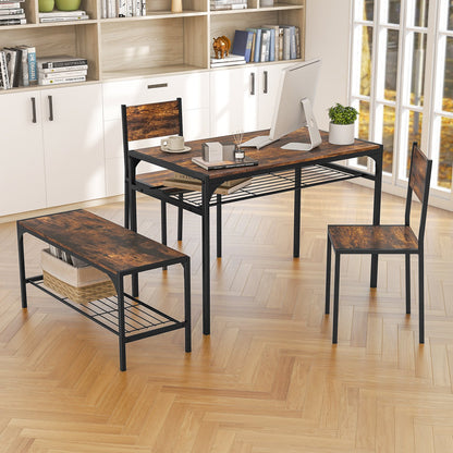 Industrial Style Rectangular Kitchen Table with Bench and Chairs-Gray