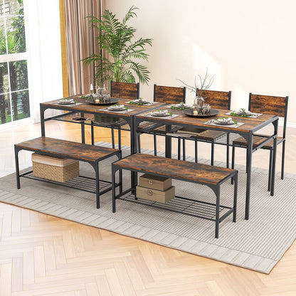 Industrial Style Rectangular Kitchen Table with Bench and Chairs-Gray