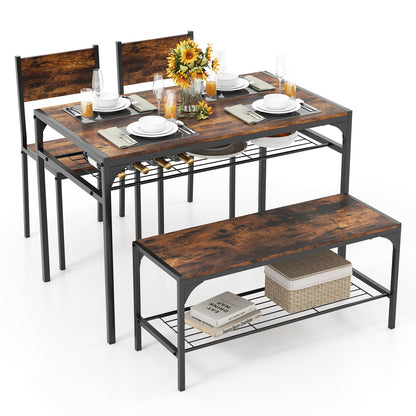Industrial Style Rectangular Kitchen Table with Bench and Chairs-Gray