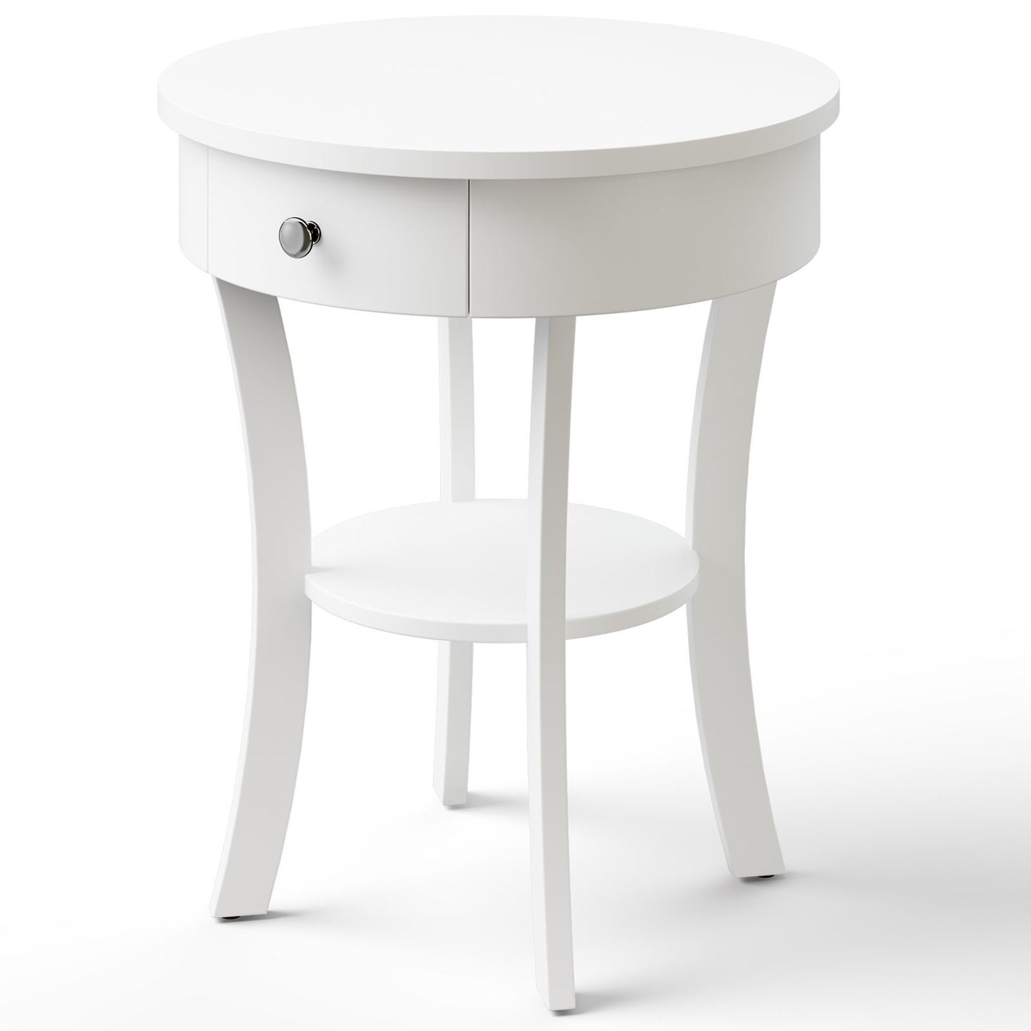 2-Tier Wood Round End Table with Open Drawer-Black