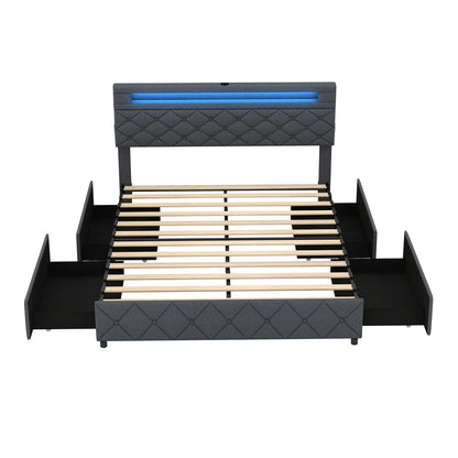 Queen size wooden bed frame with adjustable storage headboard and slat support, modern bedroom furniture by Wilsons Home Store