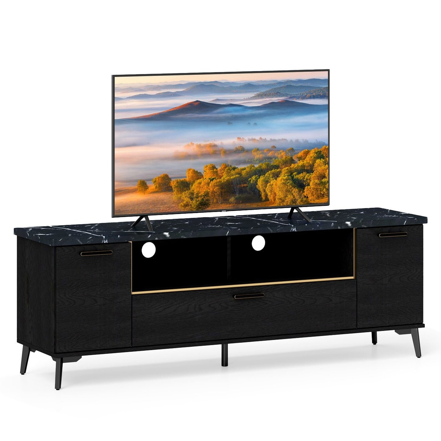 63 Inch TV Stand with Flip Door Cabinet for TVs up to 75 Inch-Black