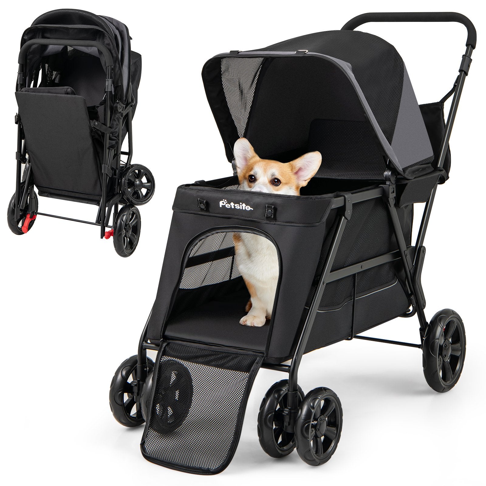 Black dog stroller for medium and small senior dogs with dual entry, designed for elderly pets by Direct by Wilsons Home Store