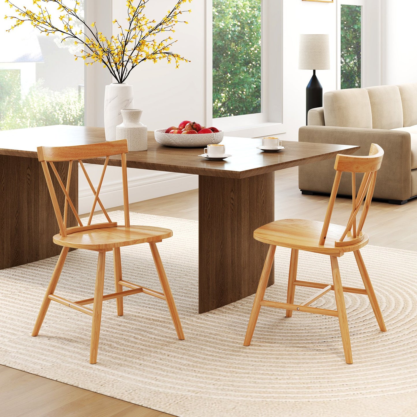 Farmhouse Kitchen Dining Chair Set of 2 with Rubber Wood Frame-Black