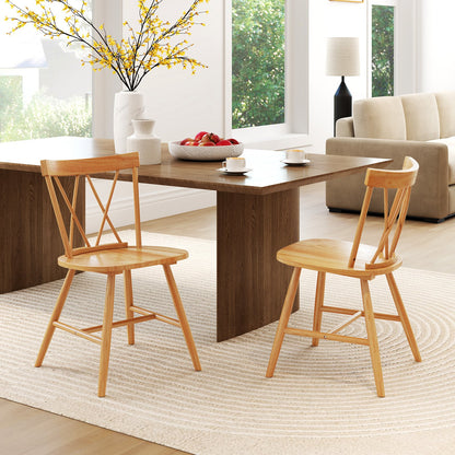 Farmhouse Kitchen Dining Chair Set of 2 with Rubber Wood Frame-Black