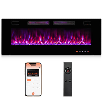 42 Inch Ultra-Thin Electric Fireplace with Decorative Crystals and Smart APP Control-42 inch