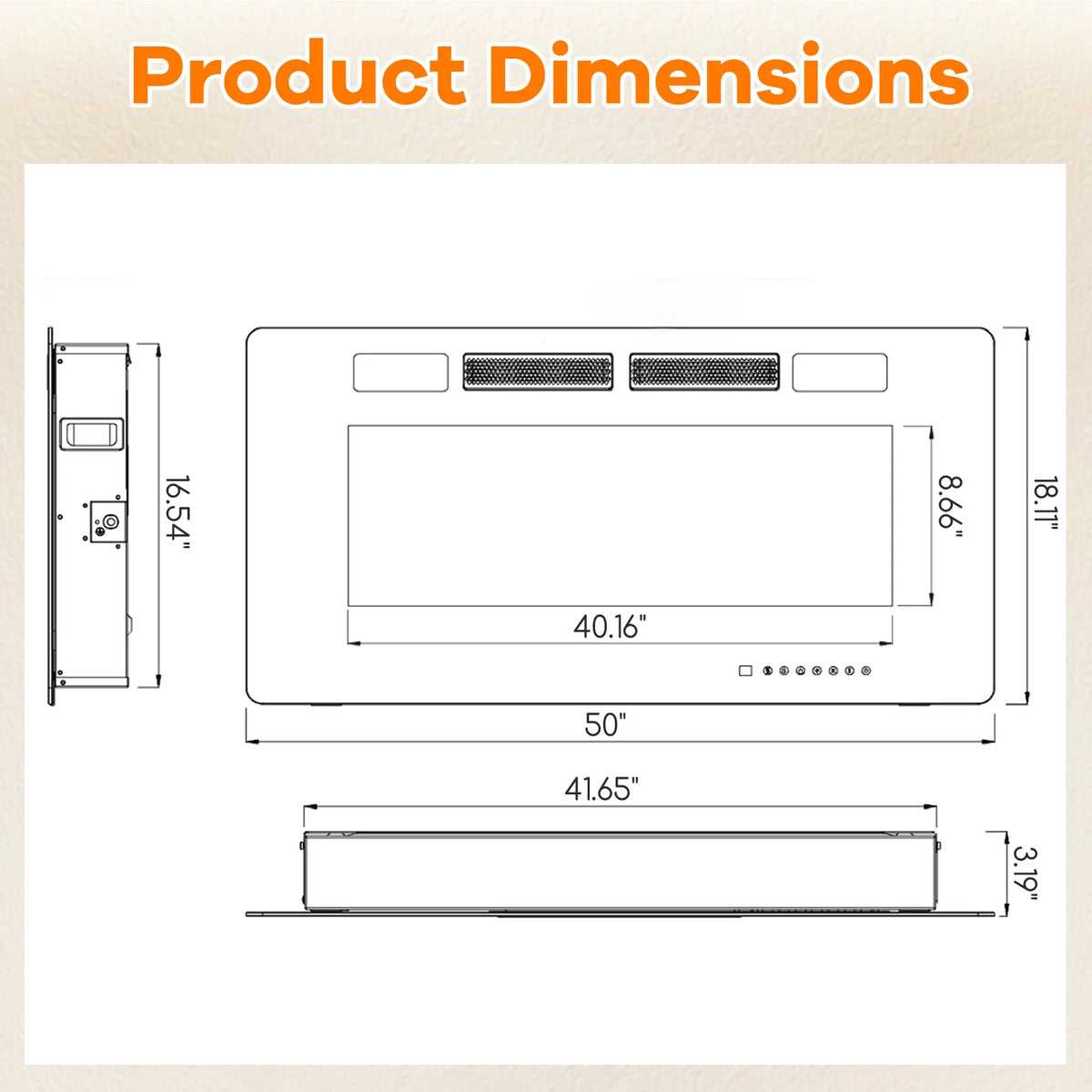 42/50/60/72 Inch Ultra-Thin Electric Fireplace with Decorative Crystals-50 inches