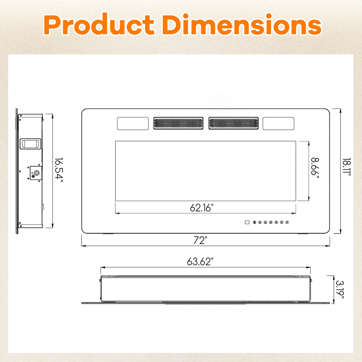 42/50/60/72 Inch Ultra-Thin Electric Fireplace with Decorative Crystals-72 inches