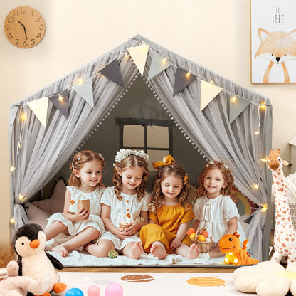 Large Toddler Playhouse Tent with Door Curtains Windows-Beige