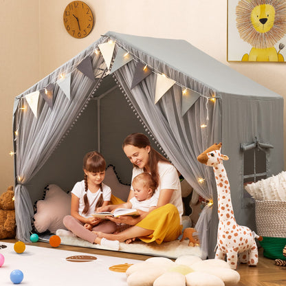 Large Toddler Playhouse Tent with Door Curtains Windows-Beige