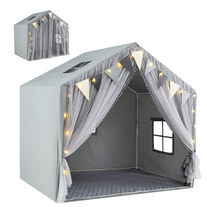 Large Toddler Playhouse Tent with Door Curtains Windows-Beige