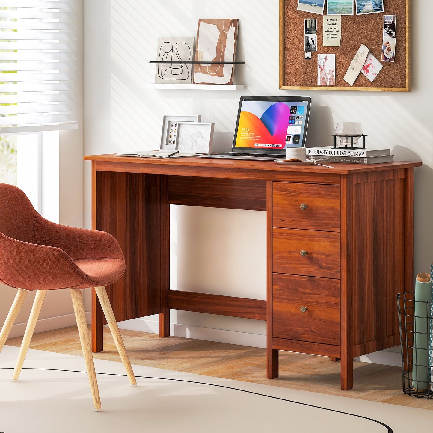 3-Drawer Home Office Study Computer Desk with Spacious Desktop-Black