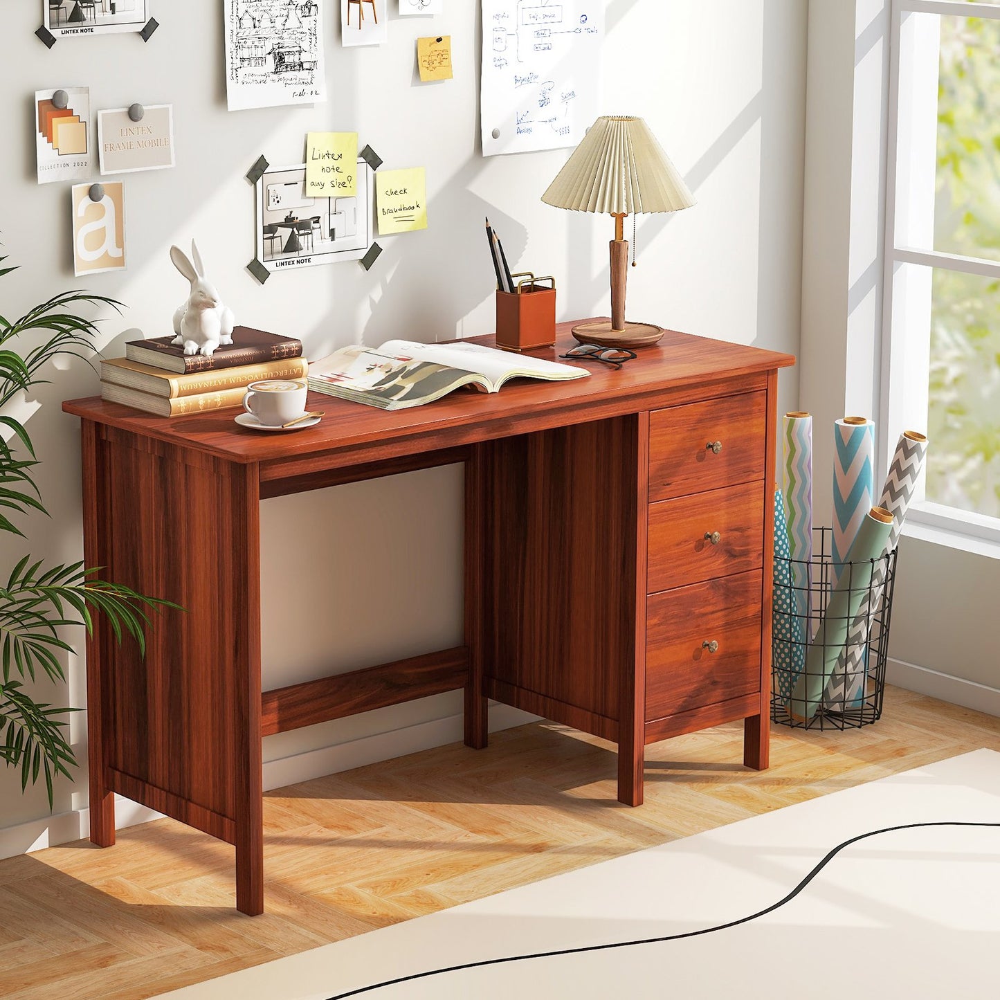 3-Drawer Home Office Study Computer Desk with Spacious Desktop-Black