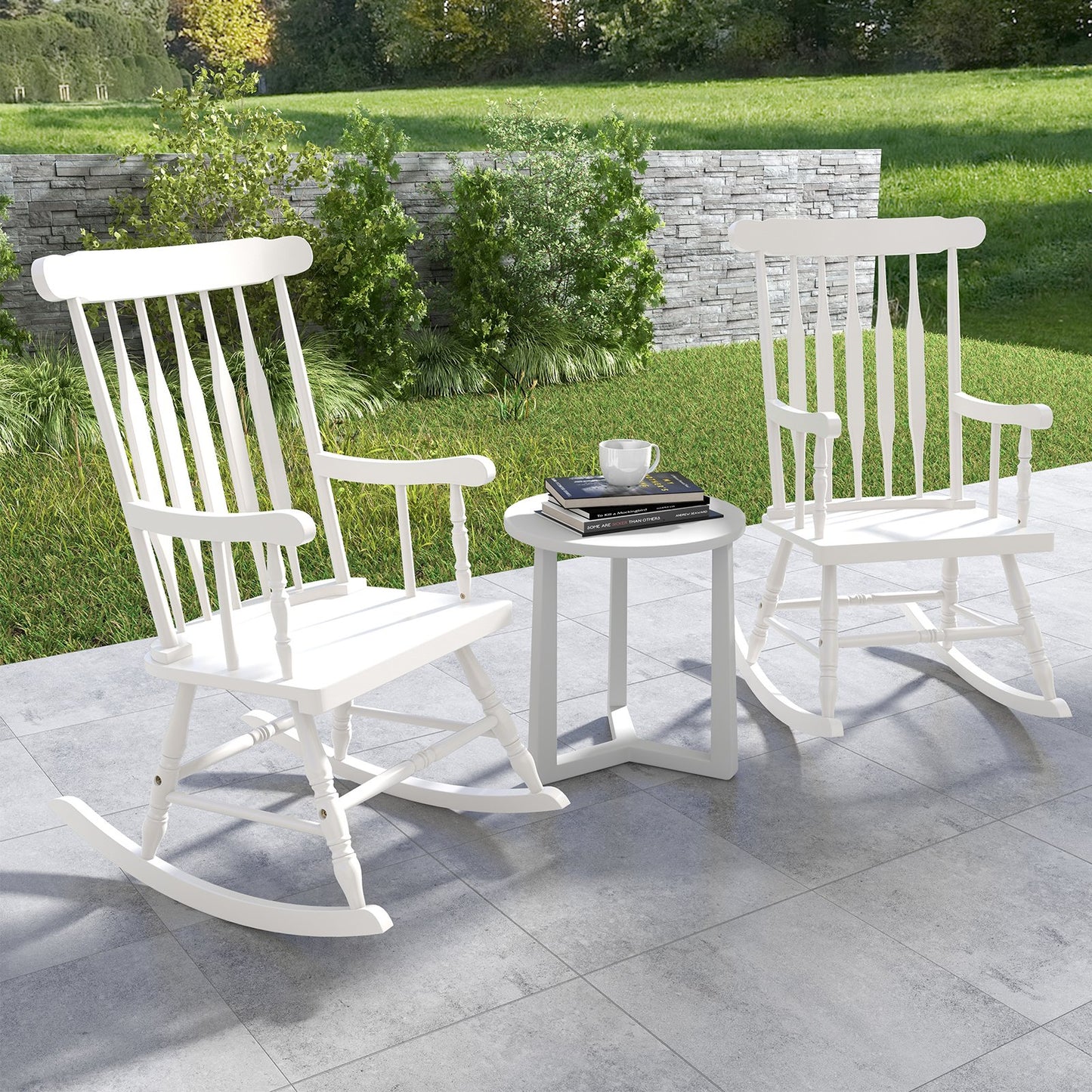 Solid Wood Porch Glossy Finish Rocking Chair-Black