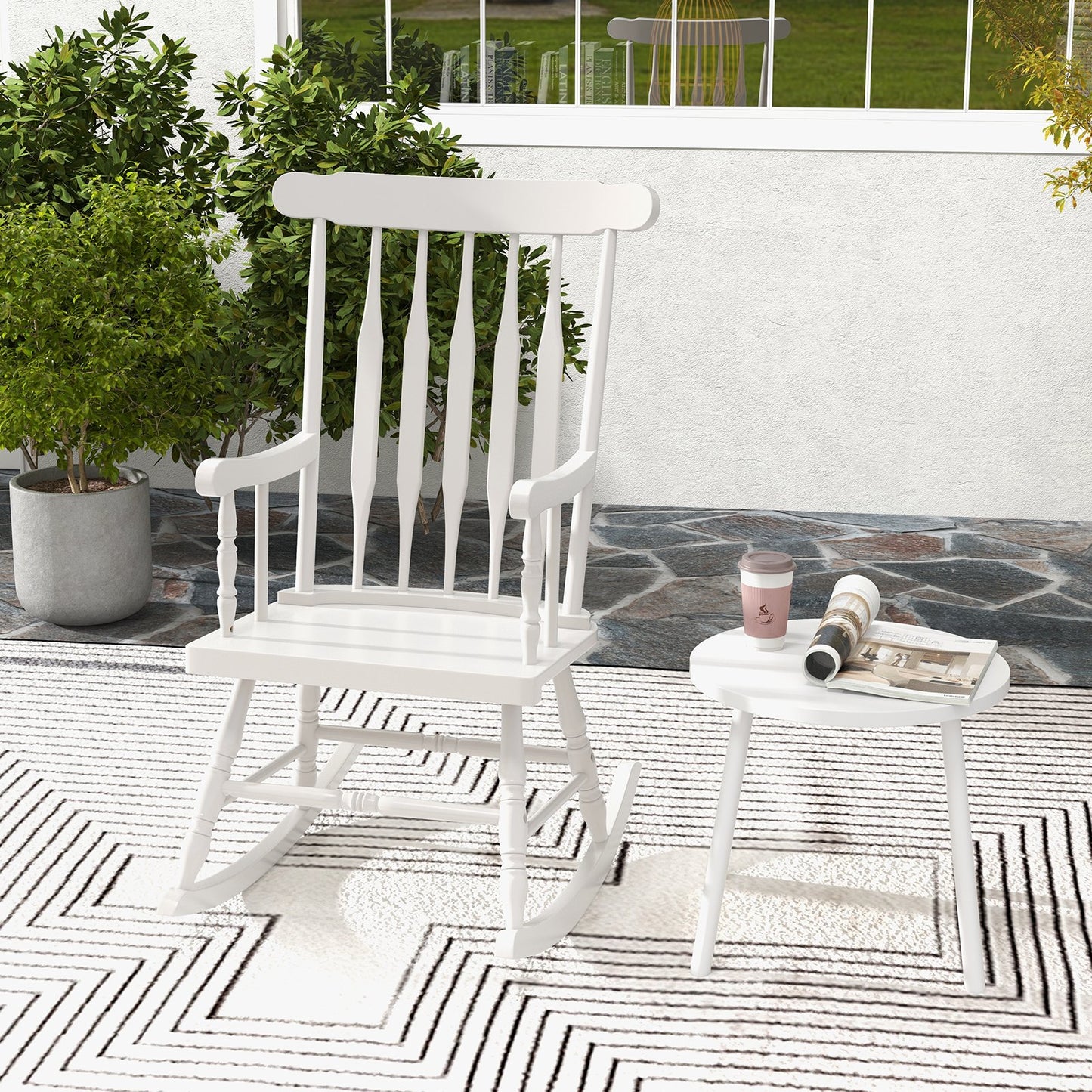 Solid Wood Porch Glossy Finish Rocking Chair-Black