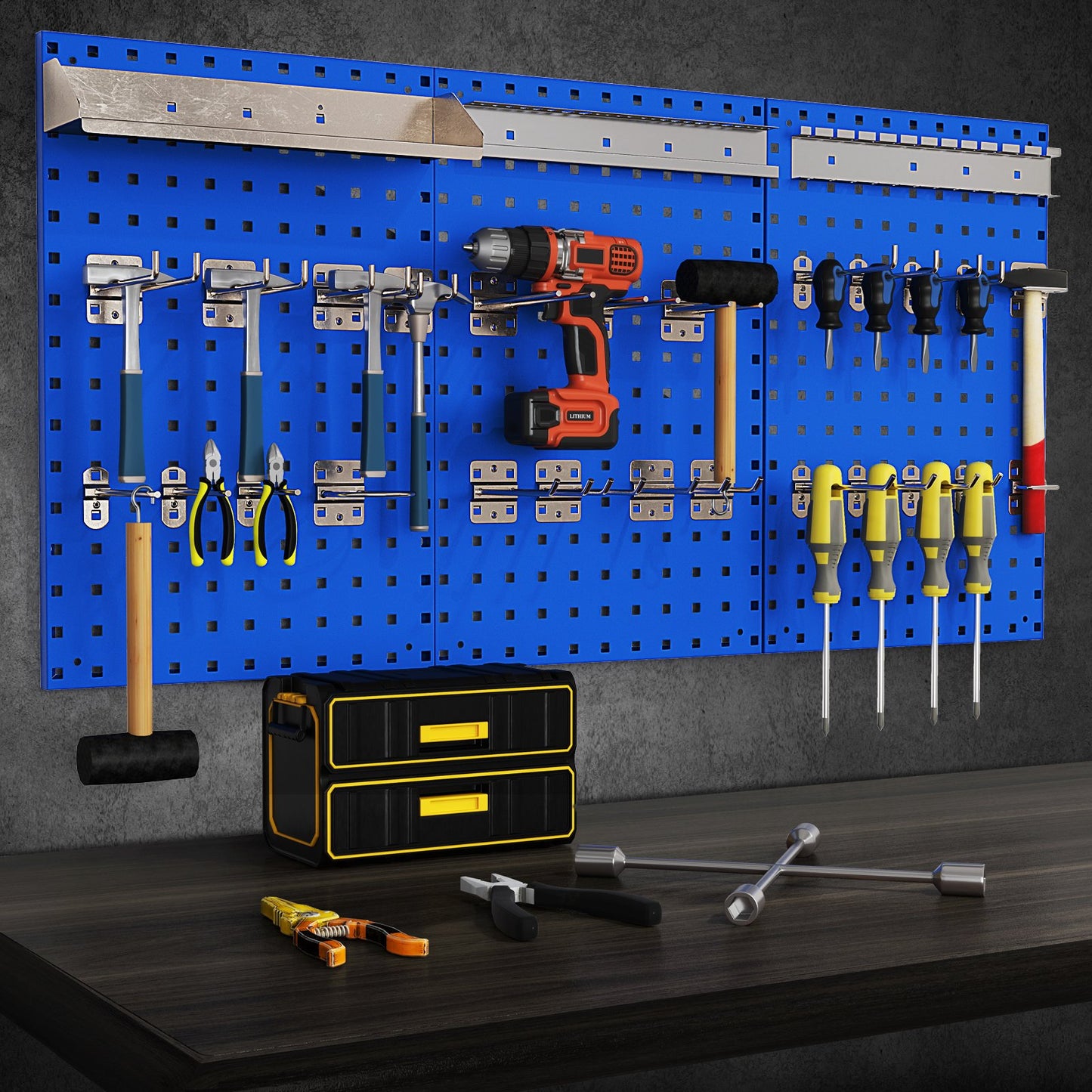 Wall-Mounted Pegboard Kit with 3 Pegboards for Garage Workshop-Black