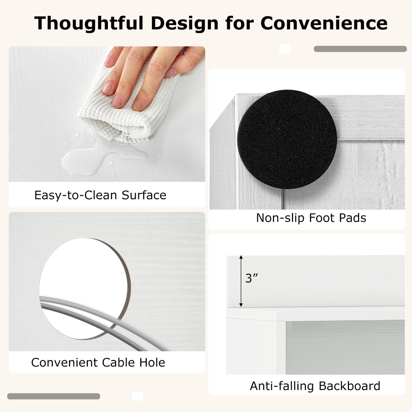 48 Inch Writing Computer Desk with Anti-Tipping Kits and Cable Management Hole-White